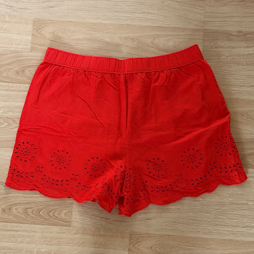 LOFT Red High Waist Eyelet Women's Shorts - Picture 3 of 3